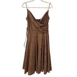 Y2K Pookie and Sebastian Lace Dress Size Large Brown Floral Surplice Wrap Retro